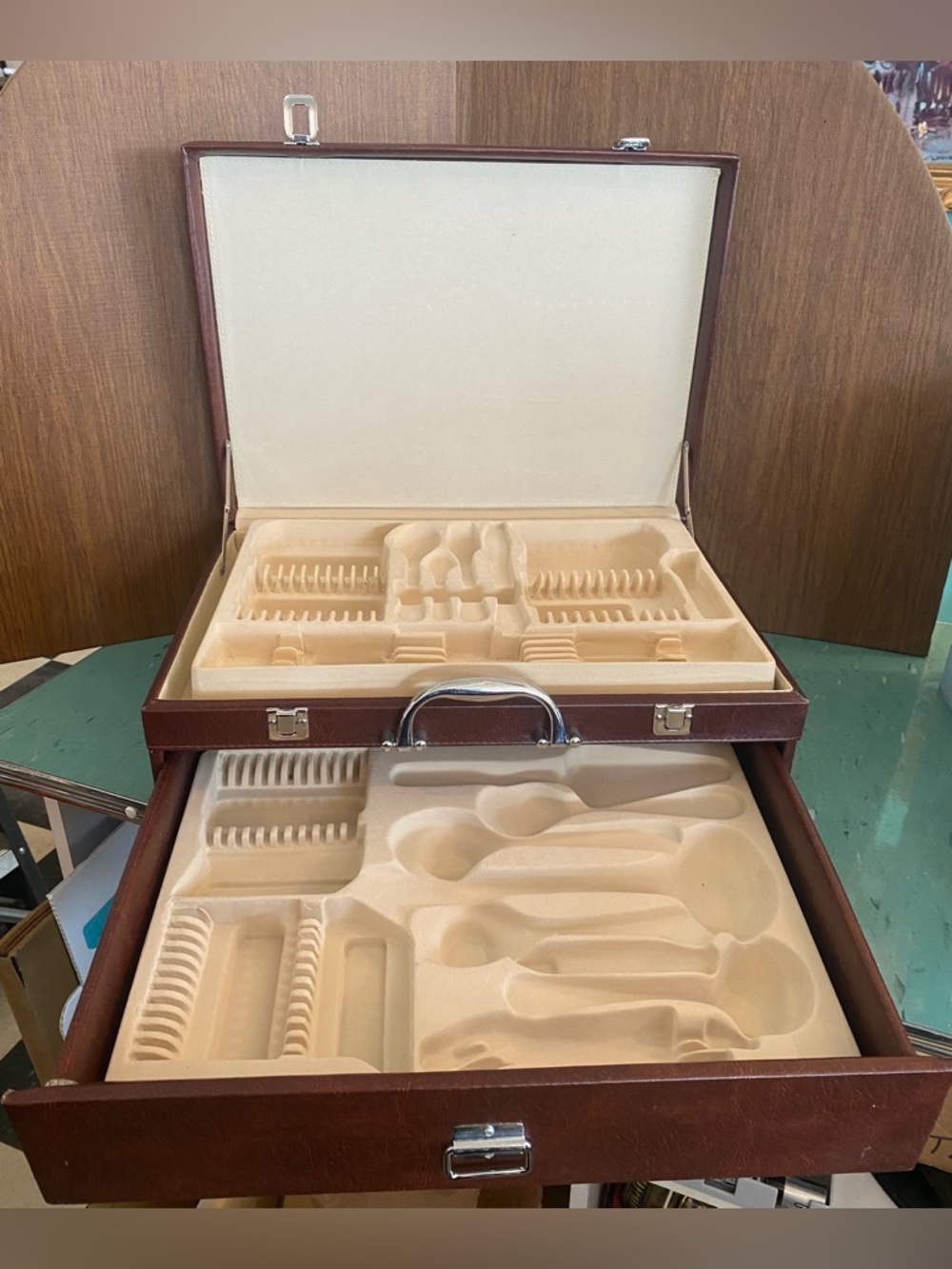 Vintage flatware suitcase cutlery box